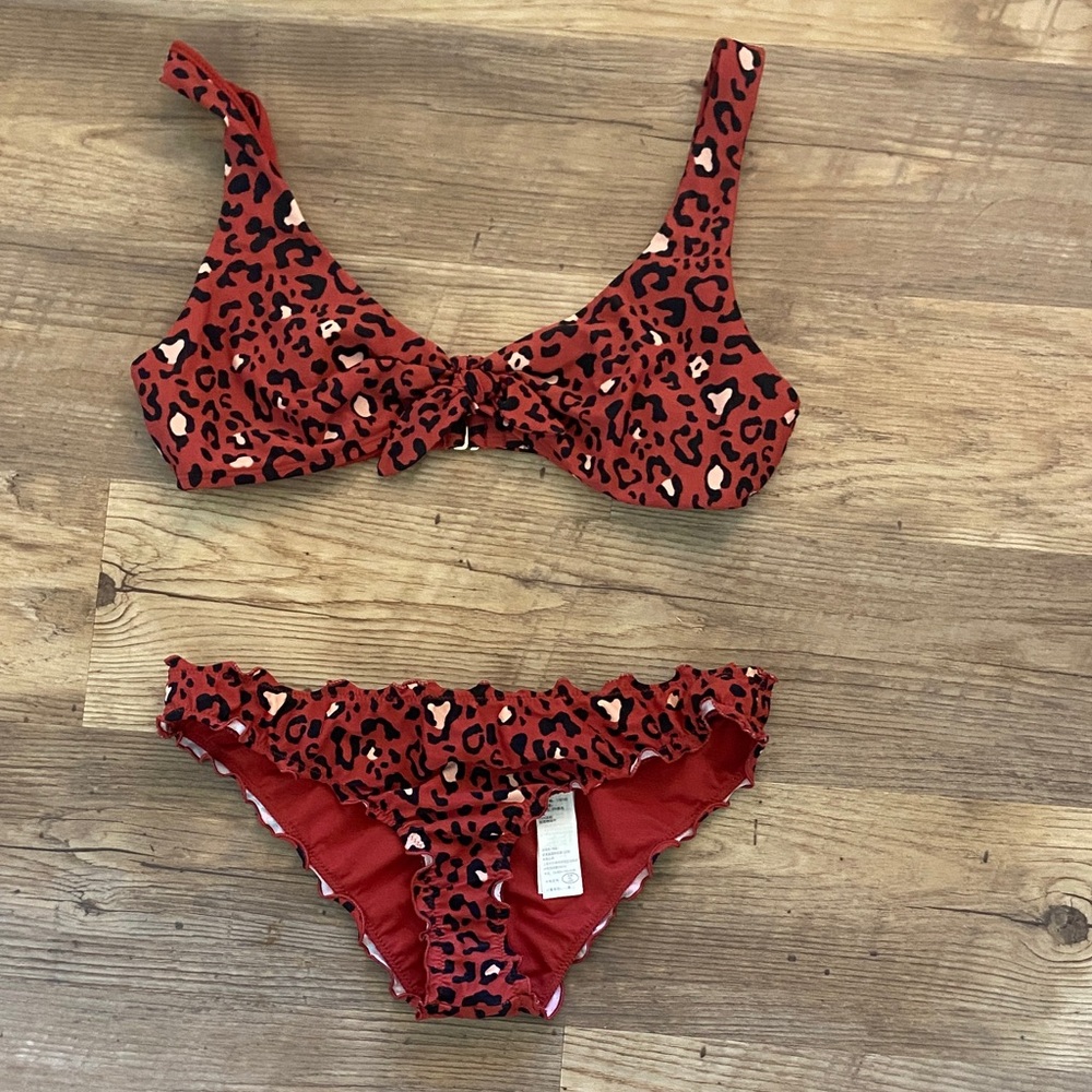 Hollister Red Leopard Print Bikini Set